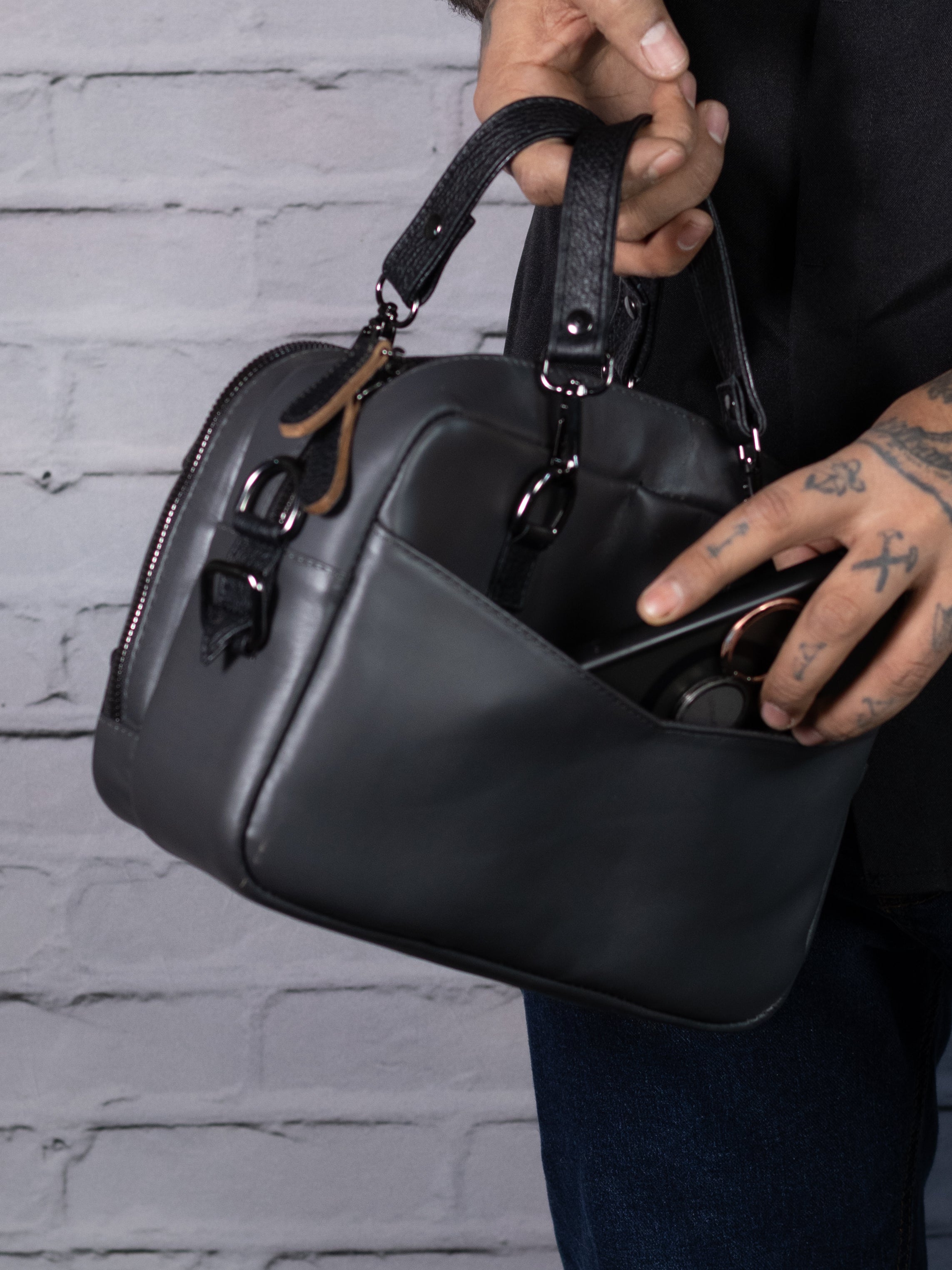 Mini Maletín Gris - Cossbody (Piel autentica)