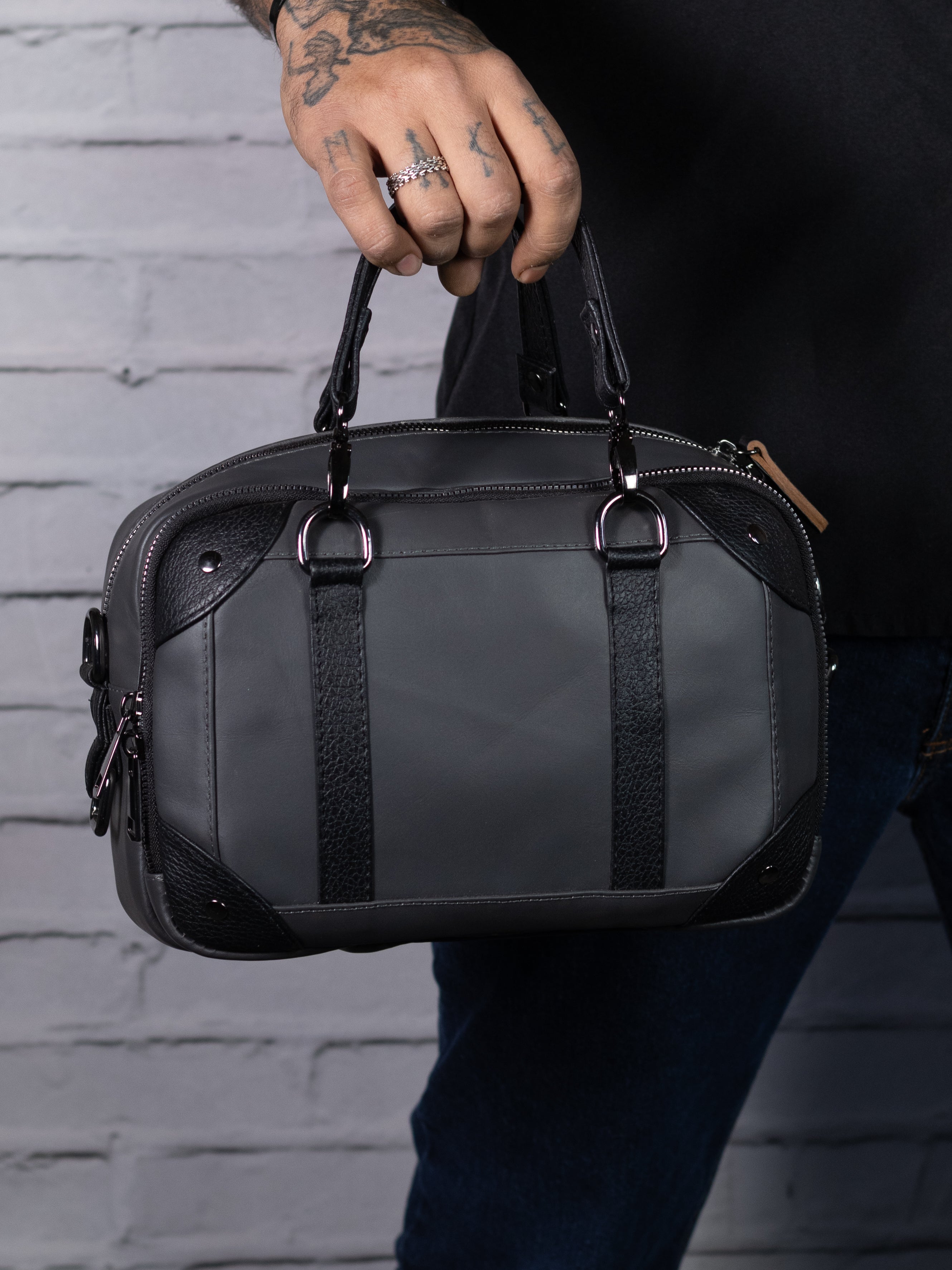 Mini Maletín Gris - Cossbody (Piel autentica)