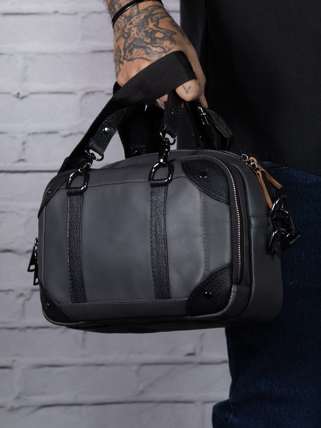 Mini Maletín Gris - Cossbody (Piel autentica)