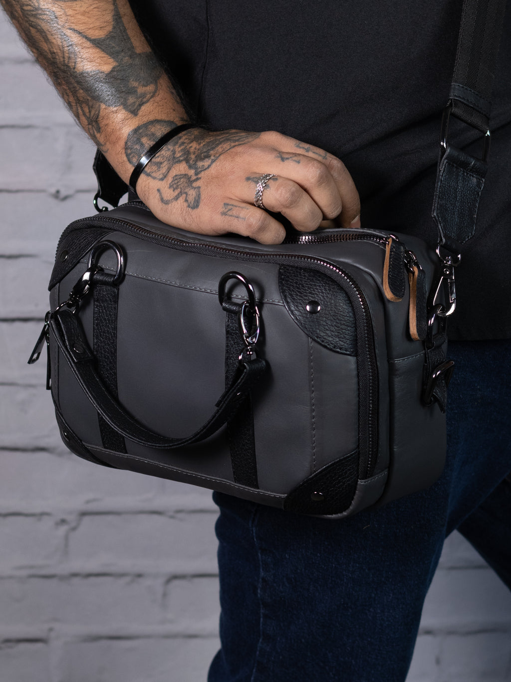 Mini Maletín Gris - Cossbody (Piel autentica)